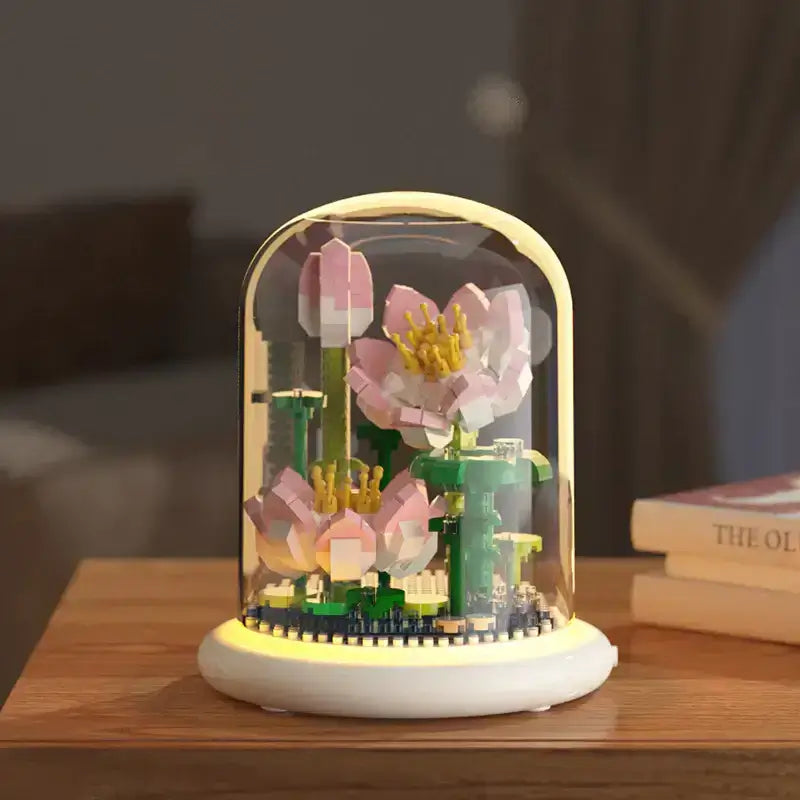 LED'li Lego çiçeklerle süslenmiş yenilikçi ve eğlenceli dekoratif abajur.